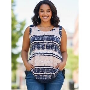 A.n.a Lace Trim Sleeveless Top Pink & Navy Size 3X